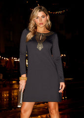 Black/Gold Metallic Keyhole Dress