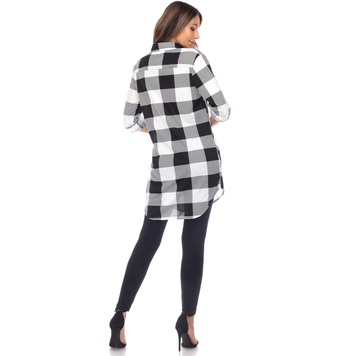  White Mark Women's Plaid Button Down Tunic Top - S - Bonton