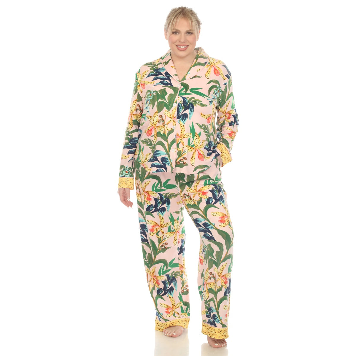  White Mark Plus Size Two Piece Wildflower Print Pajama Set - 1X - Bonton