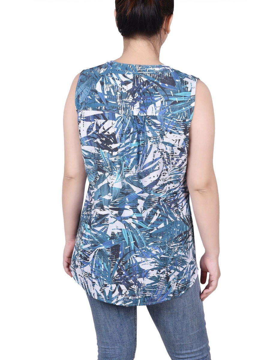  NY Collection Petite Sleeveless Pintucked Blouse - Black Palmdive - Bonton