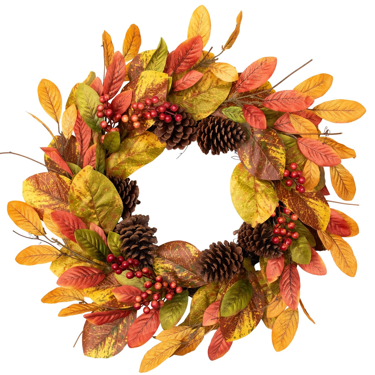  Northlight Leaves and Berries Twig Artificial Thanksgiving Wreath - 26-Inch  Unlit - Default Title - Bonton