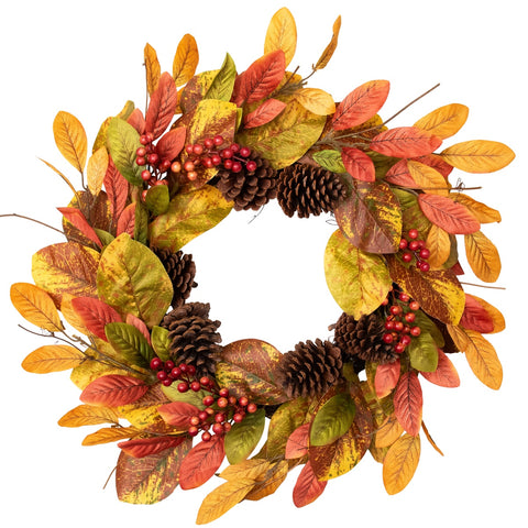 Leaves and Berries Twig Artificial Thanksgiving Wreath - 26-Inch  Unlit