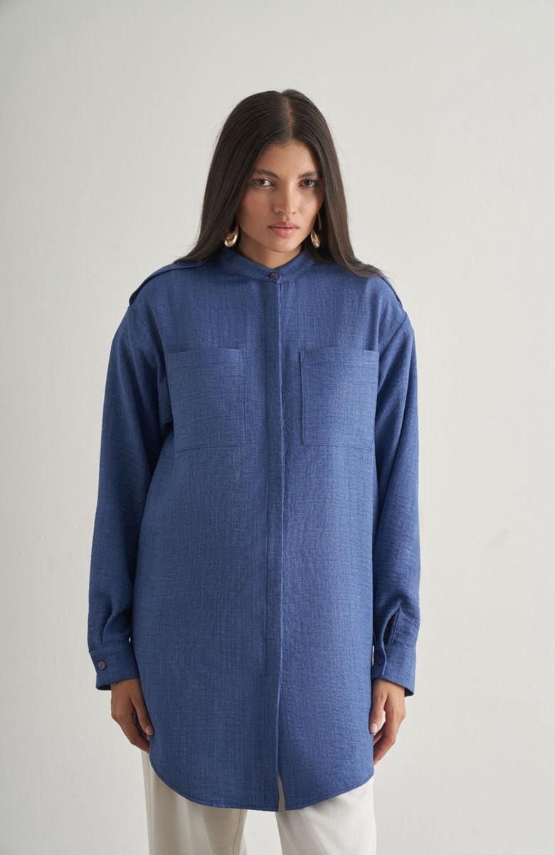  Mizalle Mizalle Tunic With Epaulette Detail - Indigo - Bonton