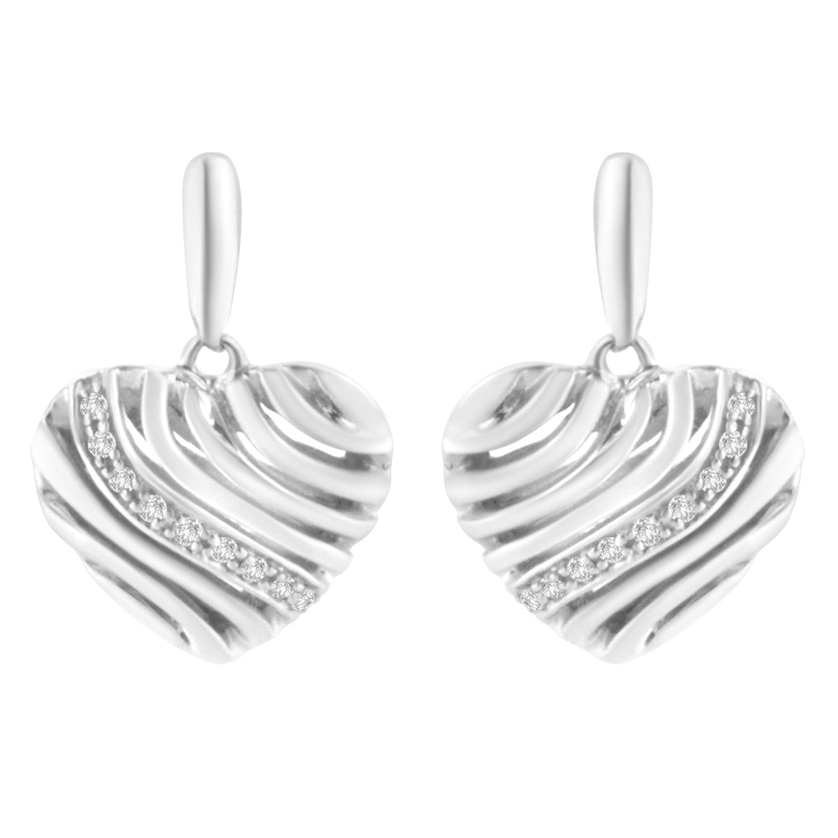  Haus of Brilliance Sterling Silver Heart Diamond Accent Puff Earrings (I-J, I1-I2) - Default Title - Bonton