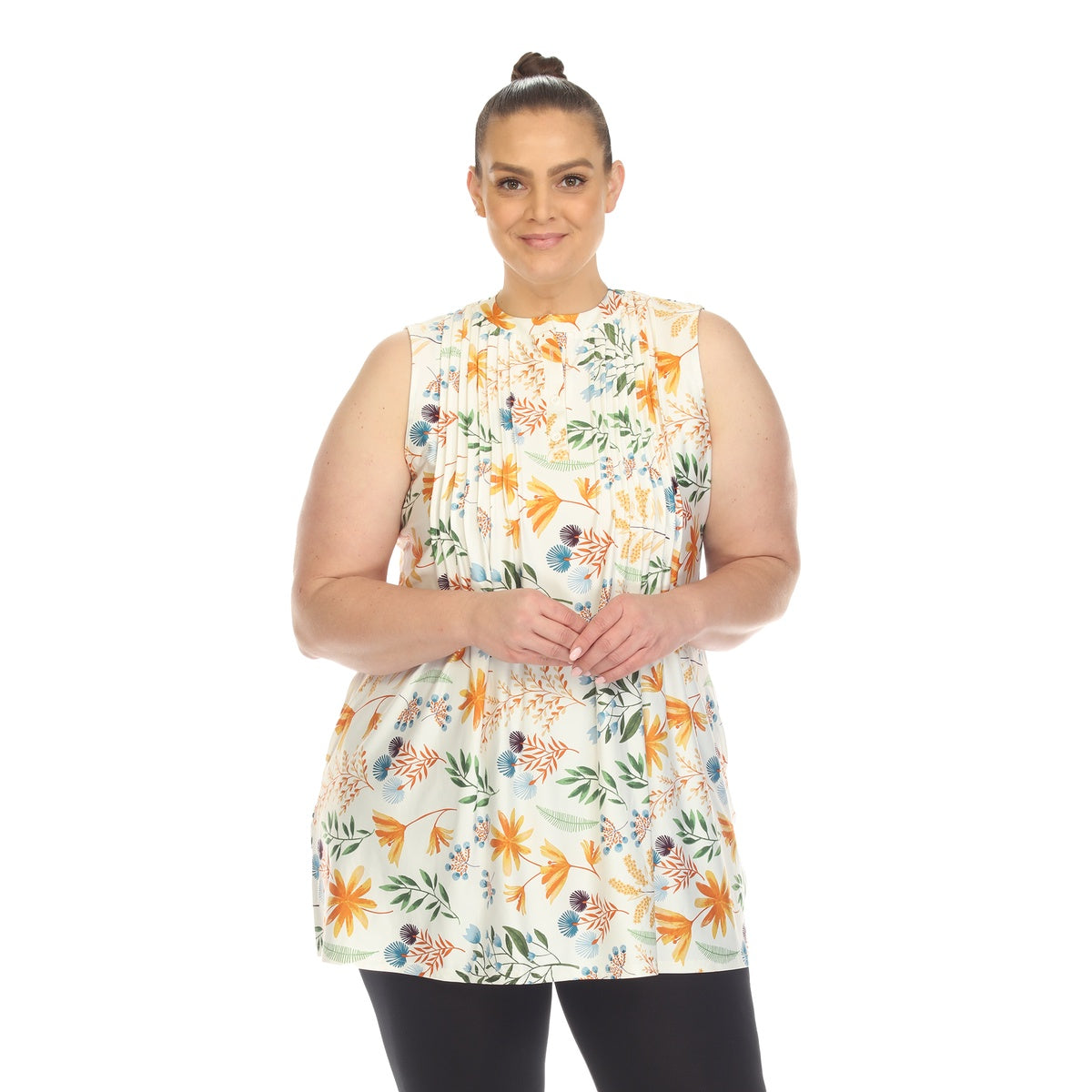  White Mark Plus Size Floral Sleeveless Tunic Top - 1X - Bonton