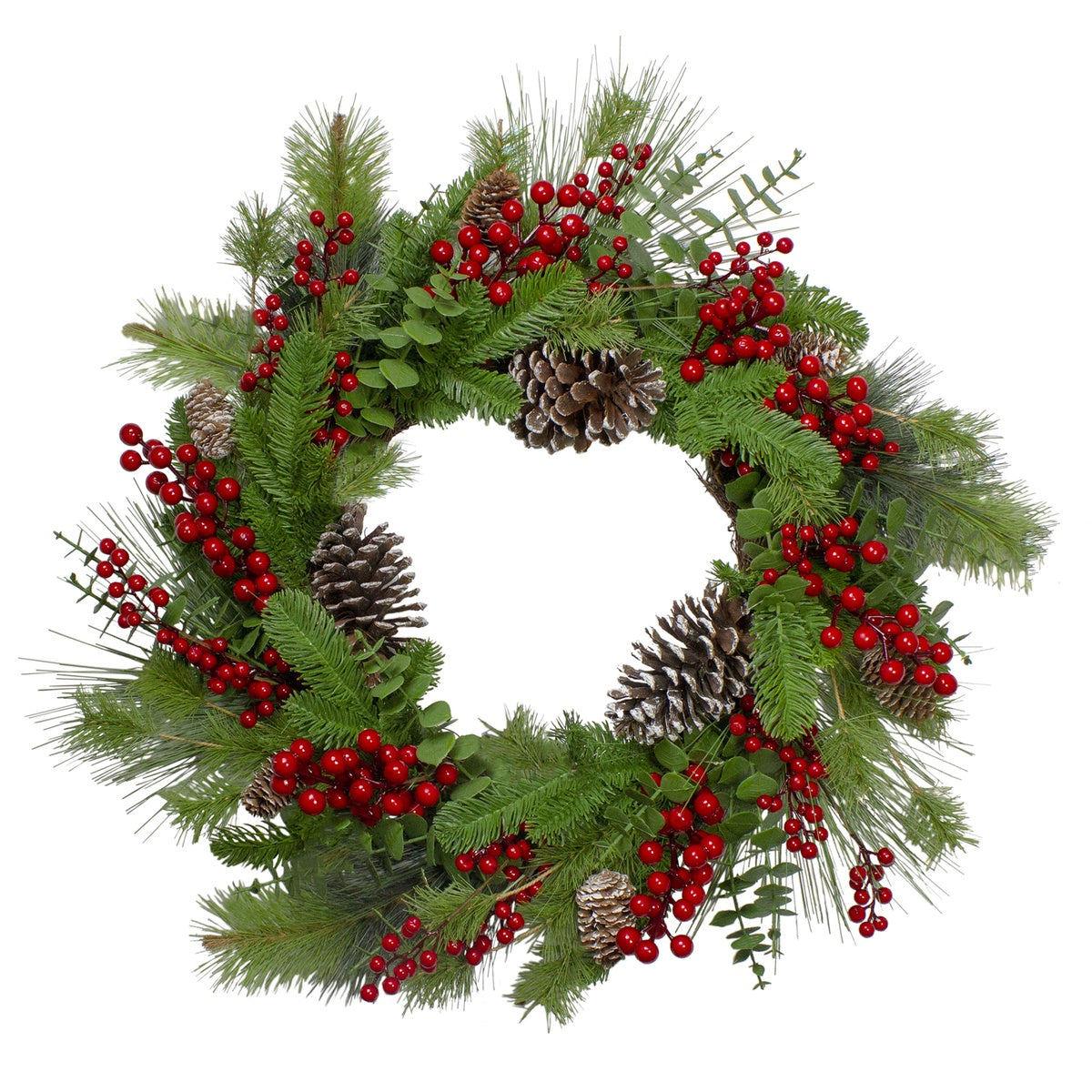  Northlight Holly Berries and Snowy Pinecones Artificial Christmas Wreath - 24