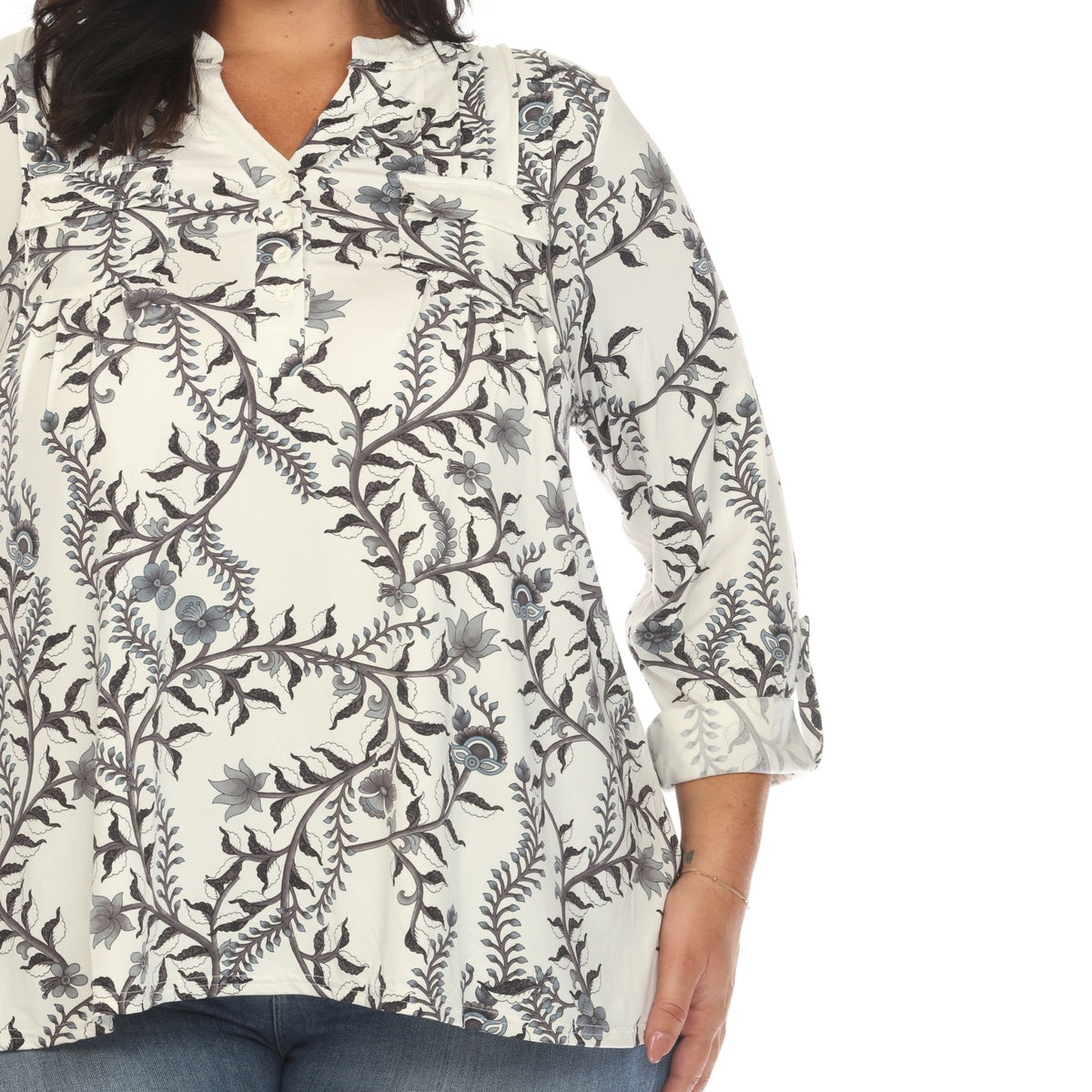  White Mark Plus Size Paisley Button Front Tunic Top - 1X - Bonton