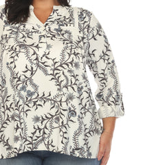 Plus Size Paisley Button Front Tunic Top