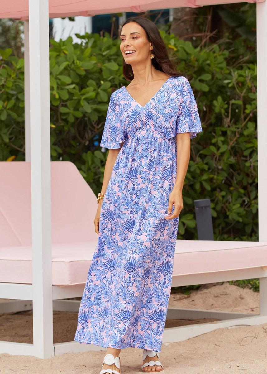  Cabana Life Palm Beach Flutter Sleeve Maxi Dress - XS - Bonton