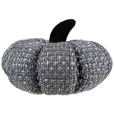 Knitted Fall Harvest Pumpkin - 7.5" - Gray and Black