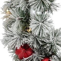 Pre-Lit Battery Operated Snowy Bristle Pine Christmas Wreath - 24" - Warm White LED Lights