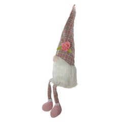 Plaid Spring Gnome Figure With Dangling Legs - 29" - Pink and White