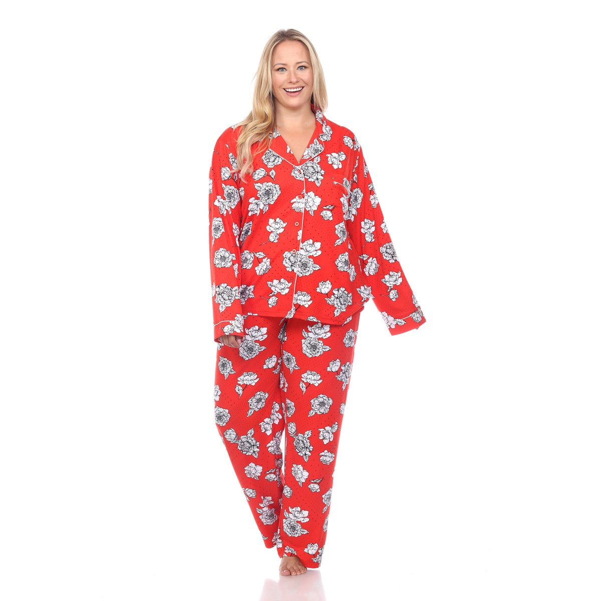  White Mark Plus Size Long Sleeve Floral Pajama Set - 3X - Bonton