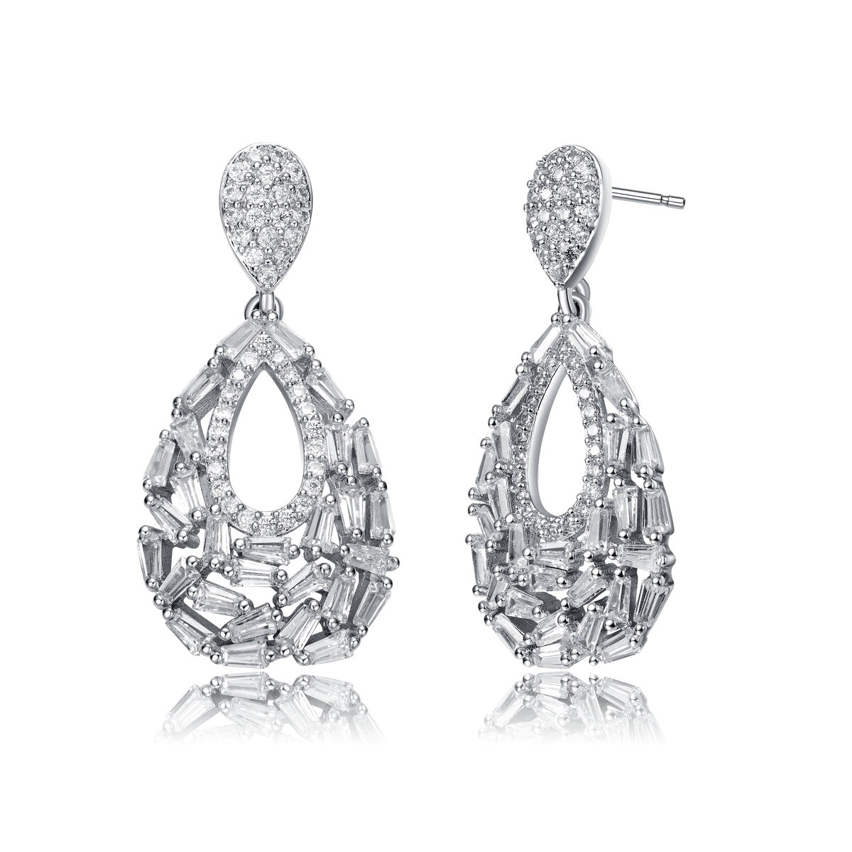  Genevive Sterling Silver With Colored Round Cubic Zirconia Pear Shape Drop Earrings - White - Bonton