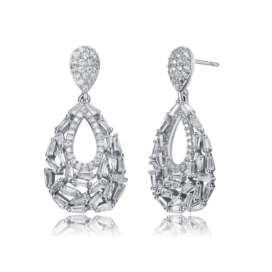 Sterling Silver With Colored Round Cubic Zirconia Pear Shape Drop Earrings