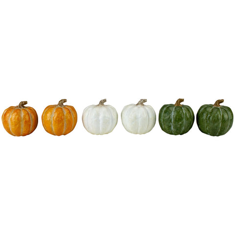 Set of 6 Boxed Green  White and Orange Thanksgiving Pumpkin Decorations