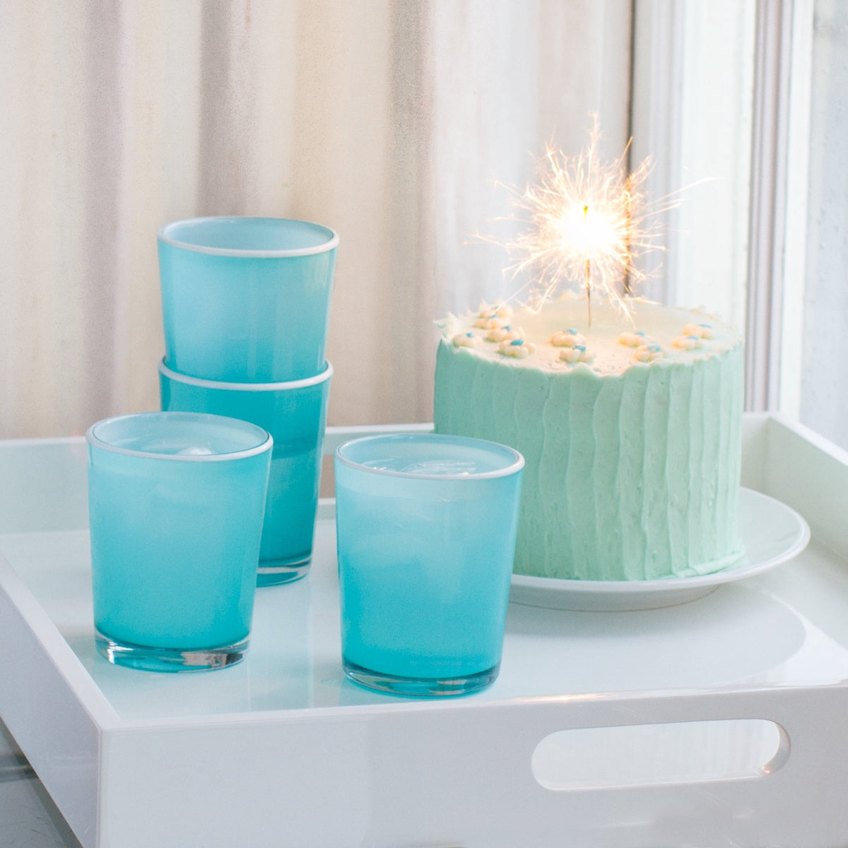  Caravan Summer Glass - 15oz, Set of 4 - Turquoise & White - Bonton