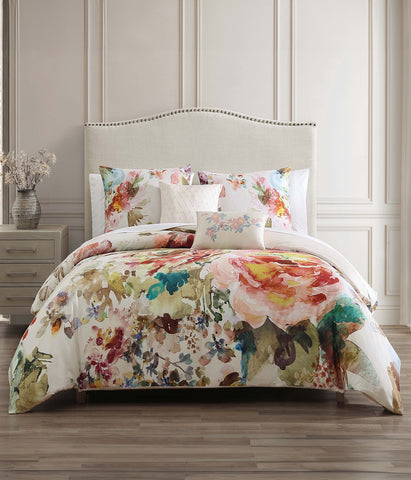 Antique Flowers Ivory 100% Cotton 5-Piece Reversible Comforter Set