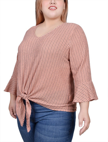 Plus Size 3/4 Bell Sleeve Textured Knit Top