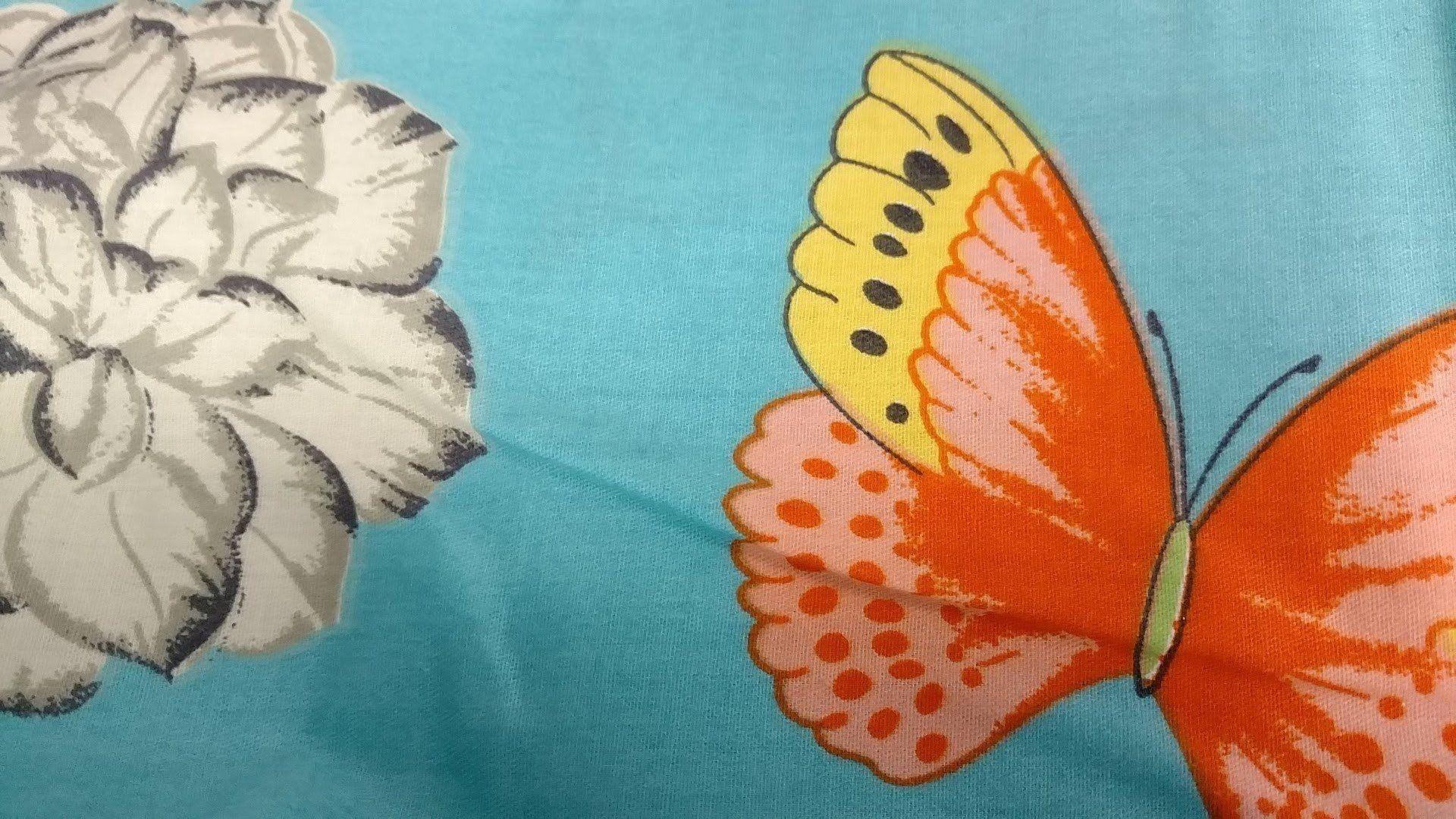  DaDa Bedding Collection Tache 2-3 PC Cotton Butterfly Wonderland Blue Floral Colorful Girly Flat Sheet Set by DaDa Bedding Collection - Queen - Bonton