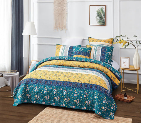 DaDa Bedding Bohemian Patchwork Bed of Wild Flowers Floral Gardenia Green Bedspread Set (JHW-886) by DaDa Bedding Collection