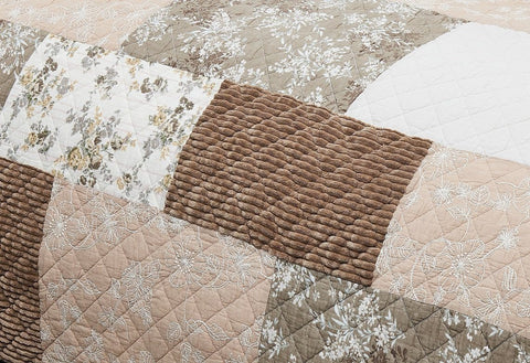 DaDa Bedding Dusty Rose Taupe Beige Brown Floral Cottage Patchwork Quilted Bedspread Set (JHW-866) by DaDa Bedding Collection