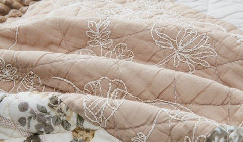 DaDa Bedding Dusty Rose Taupe Beige Brown Floral Cottage Patchwork Quilted Bedspread Set (JHW-866) by DaDa Bedding Collection