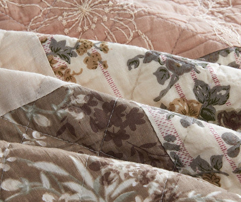 DaDa Bedding Dusty Rose Taupe Beige Brown Floral Cottage Patchwork Quilted Bedspread Set (JHW-866) by DaDa Bedding Collection