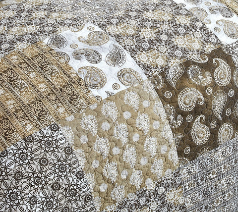 DaDa Bedding Bohemian Olive Brown Moroccan Paisley Floral Filigree Patchwork Cotton Bedspread Set (JHW-885) by DaDa Bedding Collection
