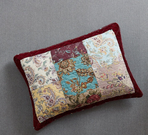 DaDa Bedding Bohemian Burgundy Red Velvet Trim Floral Paisley Patchwork Cotton Bedspread Set (JHW-868) by DaDa Bedding Collection