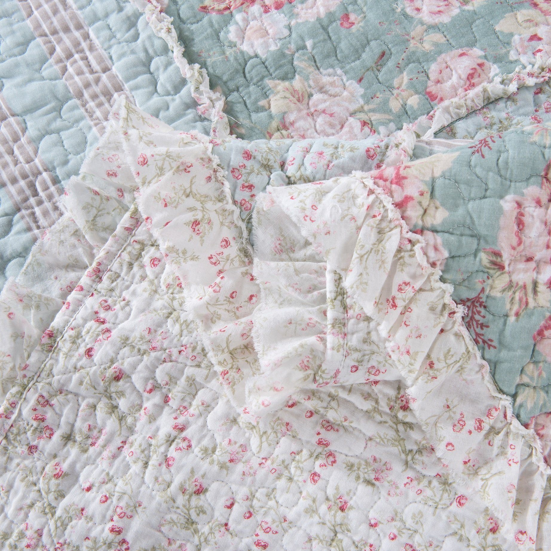  DaDa Bedding Collection DaDa Bedding Hint of Mint Floral Pastel Cotton Patchwork Ruffle Bedspread Set (JHW-3036) by DaDa Bedding Collection - King - Bonton