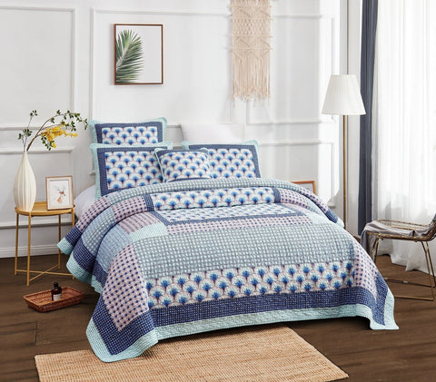 DaDa Bedding Mediterranean Blue Mint Green Patchwork Quilted Bedspread Set (JHW-884) by DaDa Bedding Collection