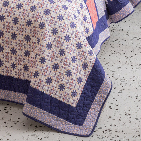 DaDa Bedding Peachy Pink Floral Blossoms Plum Purple Patchwork Quilted Bedspread Set - Designed in USA (JHW877) by DaDa Bedding Collection