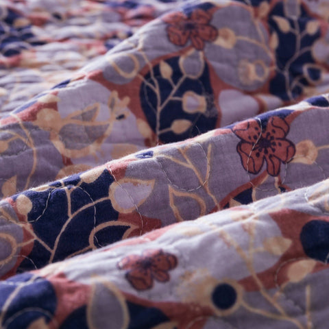DaDa Bedding Peachy Pink Floral Blossoms Plum Purple Patchwork Quilted Bedspread Set - Designed in USA (JHW877) by DaDa Bedding Collection