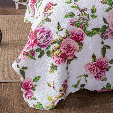 DaDa Bedding Romantic Roses Lovely Spring Pink Floral Quilted Scalloped Bedspread Set (JHW879) by DaDa Bedding Collection