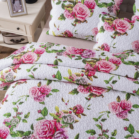 DaDa Bedding Romantic Roses Lovely Spring Pink Floral Quilted Scalloped Bedspread Set (JHW879) by DaDa Bedding Collection