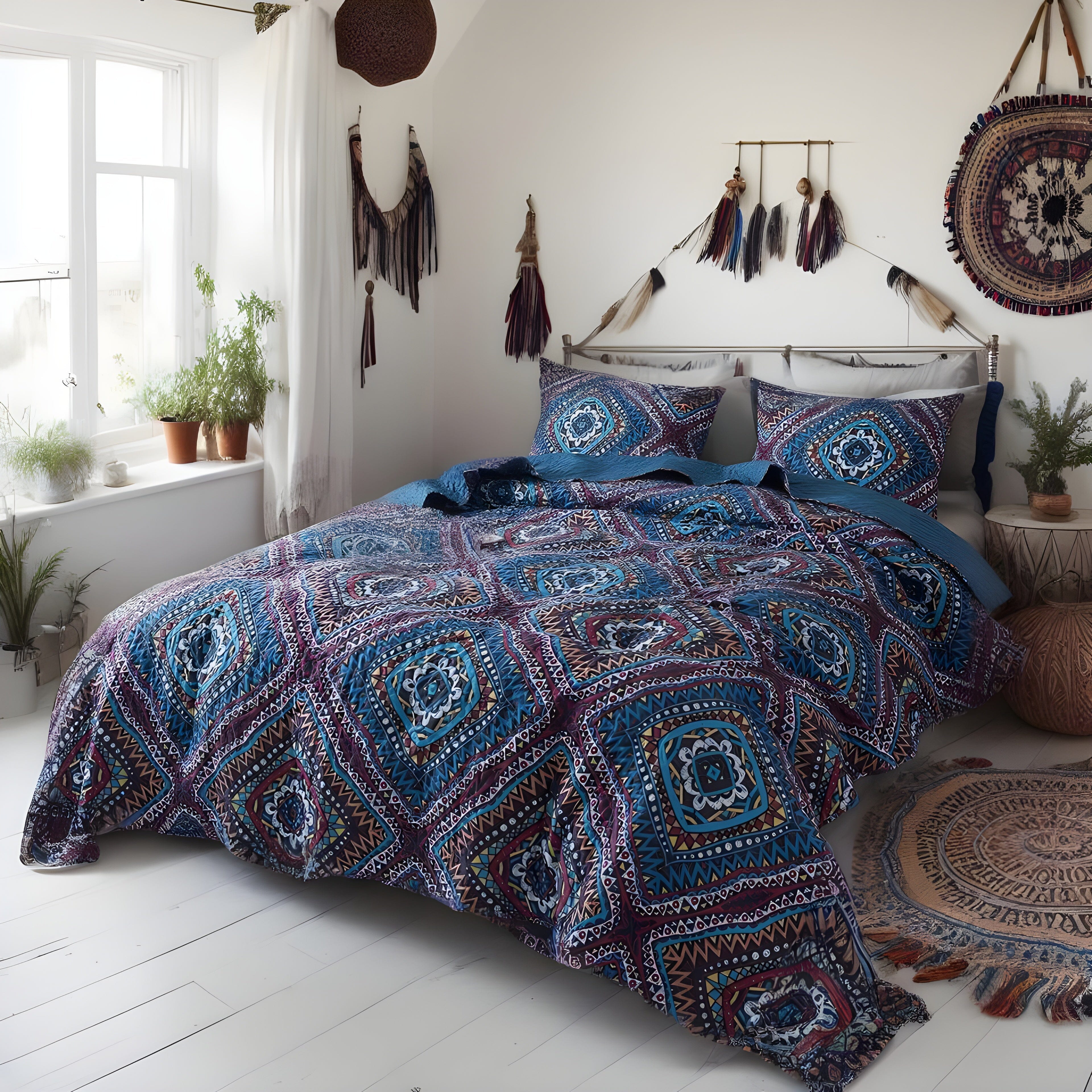  DaDa Bedding Collection DaDa Bedding Farmhouse Bohemian Native Rustic Navy Blue Geometric Diamond Shapes Bedspread Set (KSX-001) by DaDa Bedding Collection - Twin - Bonton