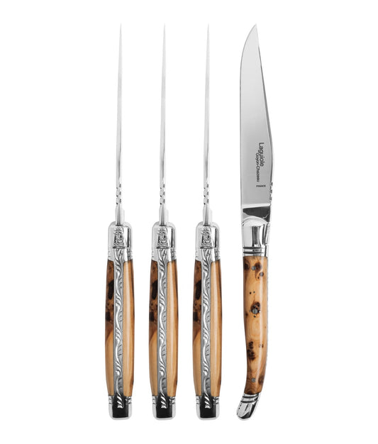 Goyon-Chazeau Set of 4 Laguiole Steak Knives With Juniper Wood Handles