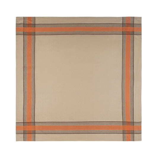 Boulevard 68" X 100" Linen Tablecloth - Tan, Terracotta, and Chocolate