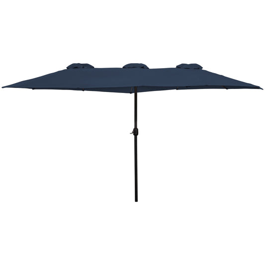 15' Outdoor Patio Market Umbrella With Hand Crank  Navy Blue