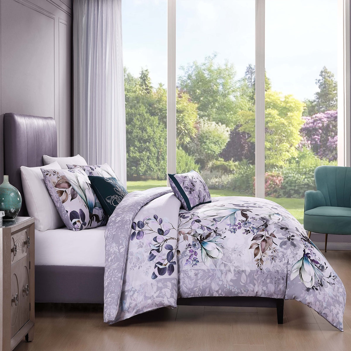  Bebejan Jewel Toned Florals 5 Piece Reversible Comforter Set - KING - Bonton