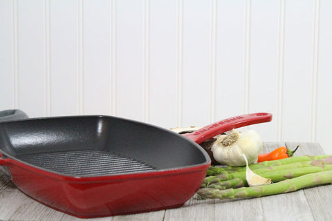 Red Rectangular French Enameled Cast Iron Grill Pan (CI_3140), 12-Inch