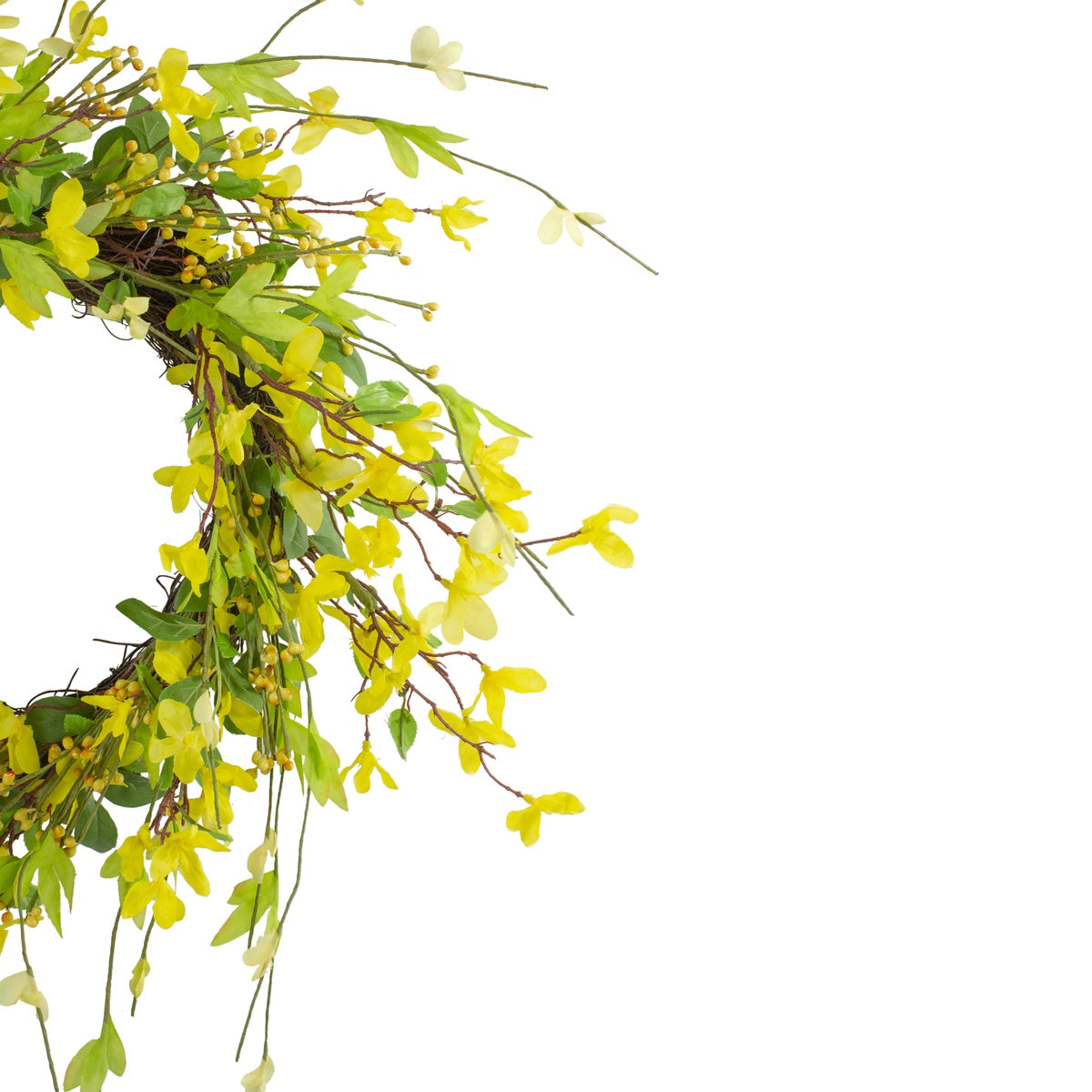  Northlight Forsythia and Leaves Artificial Spring Floral Wreath  Yellow - 20-Inch - Default Title - Bonton