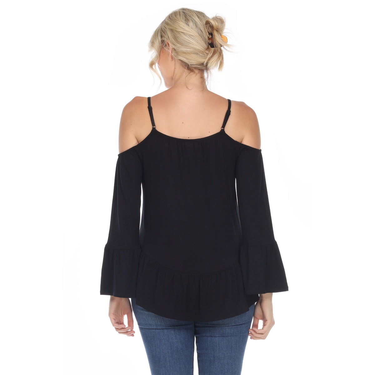  White Mark Women's Cold Shoulder Ruffle Sleeve Top - S - Bonton