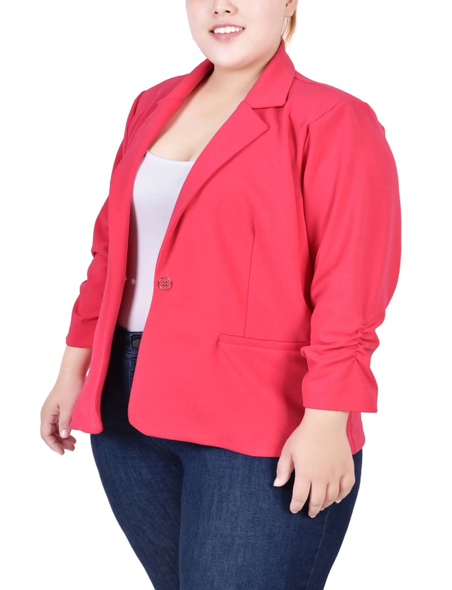  NY Collection Plus Size Long Sleeve Scuba Crepe Jacket - Azalea - Bonton