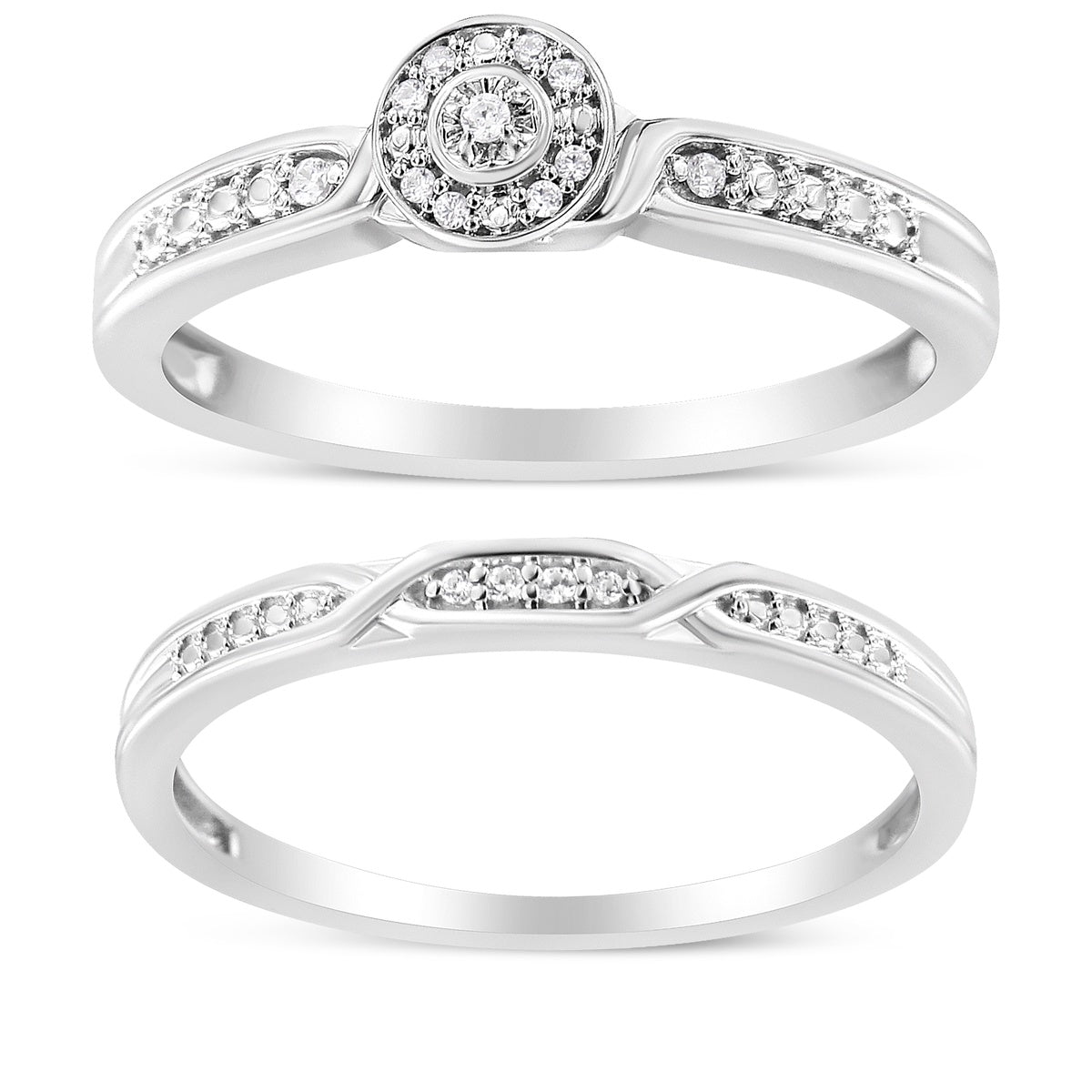  Haus of Brilliance .925 Sterling Silver Diamond Accent Frame Twist Shank Bridal Set Ring and Band (I-J Color, I3 Clarity) - Size 12 - 12 - Bonton