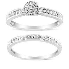 .925 Sterling Silver Diamond Accent Frame Twist Shank Bridal Set Ring and Band (I-J Color, I3 Clarity) - Size 6