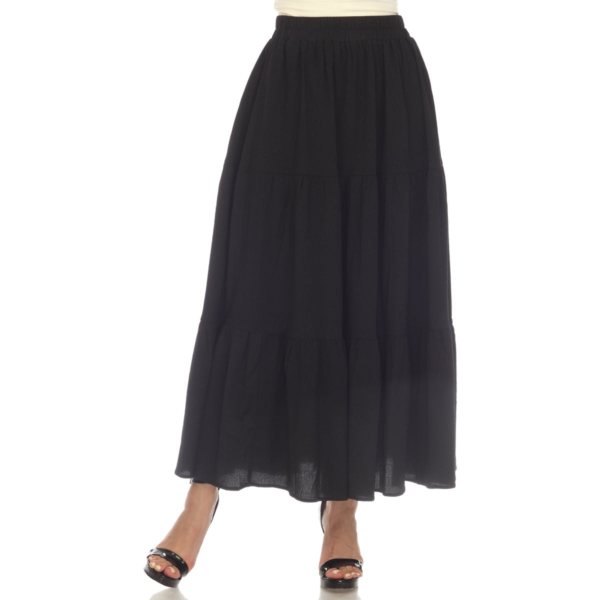  White Mark Women's Pleated Tiered Maxi Skirt - M - Bonton