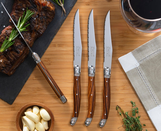 Set of 4 Laguiole Steak Knives, Wood Grain