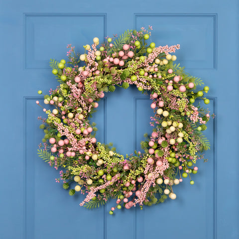 Berries and Olives Artificial Spring Wreath - 25" - Pastel